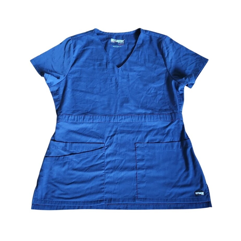 Greys Anatomy by Barco Womens Blue Spandex Stretch‎ V-Neck Scrub Top Large 342